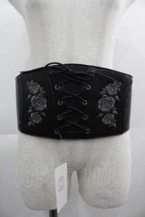 axes femme / ローズ刺繍コルセットベルト  黒 I-25-04-24-088-AX-ZA-HD-ZI