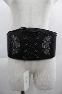 axes femme / ローズ刺繍コルセットベルト  黒 I-25-04-24-088-AX-ZA-HD-ZI