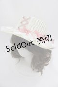 Snowdrop to Saint Maria / ローズリボン麦わらハット  アイボリーＸピンクＸ白 I-25-04-24-098-LO-AC-HD-ZI