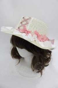 Snowdrop to Saint Maria / ローズリボン麦わらハット  アイボリーＸピンクＸ白 I-25-04-24-098-LO-AC-HD-ZI