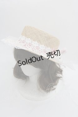 画像1: metamorphose / うさぎさんリボンレース麦わらハット  アイボリーｘピンクｘ白 I-25-05-01-123-ME-AC-HD-ZI