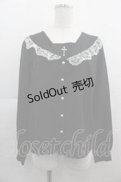 画像1: MA*RS / クロス刺繍セーラー襟ブラウス  黒Ｘ白 I-25-05-01-016-EL-BL-HD-ZI