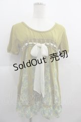axes femme / フラワー切替半袖トップス  カーキ I-25-05-01-031-AX-TO-HD-ZI