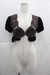 HONEY / 蝶ロゴ刺繍ニット切り替え半袖ボレロ  黒Ｘ紫 I-25-05-07-054-HN-TO-HD-ZI