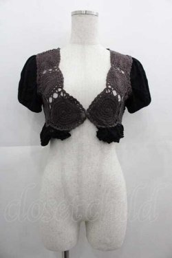 画像1: HONEY / 蝶ロゴ刺繍ニット切り替え半袖ボレロ  黒Ｘ紫 I-25-05-07-054-HN-TO-HD-ZI