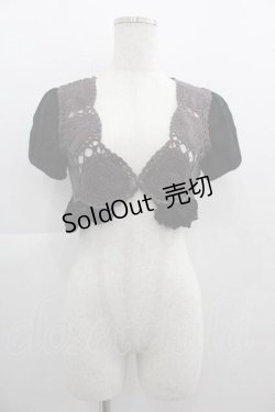 画像1: HONEY / 蝶ロゴ刺繍ニット切り替え半袖ボレロ  黒Ｘ紫 I-25-05-07-054-HN-TO-HD-ZI