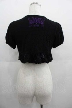 画像2: HONEY / 蝶ロゴ刺繍ニット切り替え半袖ボレロ  黒Ｘ紫 I-25-05-07-054-HN-TO-HD-ZI