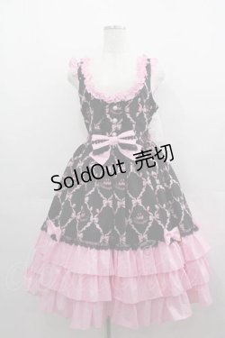 画像1: metamorphose / Dressy Ribbon フリルジャンパースカート 1 黒Ｘピンク I-25-05-07-061-ME-OP-HD-ZI