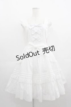 画像1: metamorphose / はしごレースピンタックリボンジャンパースカート  白 I-25-05-07-062-ME-OP-HD-ZI