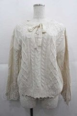 axes femme / レースアップ花刺繍ニット  アイボリー I-25-05-07-043-AX-TO-HD-ZI