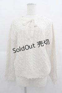 axes femme / レースアップ花刺繍ニット  アイボリー I-25-05-07-043-AX-TO-HD-ZI