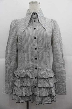 画像1: BPN / ストライプ裾4段フリルロングシャツ  白Ｘ黒 I-25-05-07-047-GO-BL-HD-ZI