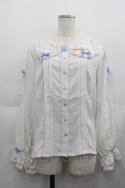 画像1: LOLITAその他(お買取対象外) / ハート総柄襟ブラウス  白ＸピンクＸ青 I-25-05-11-057-LO-BL-HD-ZI