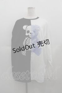 LISTEN FLAVOR / くま2カラーカットソー  黒Ｘ白Ｘ青 I-25-05-11-076-PU-TO-HD-ZI