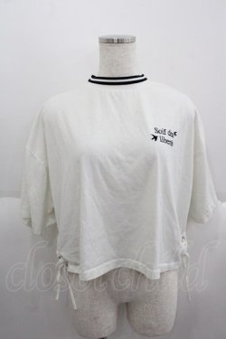 画像1: axes femme / 胸元刺繍半袖カットソー  白Ｘ黒 I-25-05-14-061-AX-TO-HD-ZI