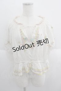 Franche Lippee / フラワー刺繍半袖ブラウス  白Ｘカラフル I-25-05-14-070-LO-BL-HD-ZI