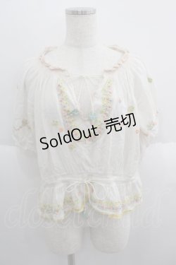 画像1: Franche Lippee / フラワー刺繍半袖ブラウス  白Ｘカラフル I-25-05-14-070-LO-BL-HD-ZI