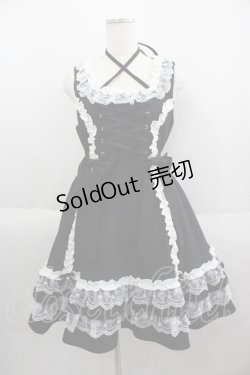 画像1: DearMyLoveEmily / ミルフィーユフリルジャンパースカート M 黒Ｘ白 I-25-05-14-107-LO-OP-HD-ZI