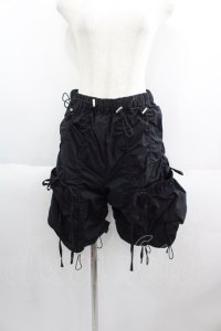 Candy Stripper / DRAWSTRING HALF PANTS  黒 I-25-05-14-122-PU-PA-HD-ZI
