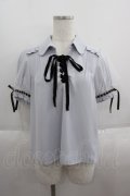 axes femme POETIQUE / ベルベットリボン半袖ブラウス  サックスＸブラウン I-25-05-19-005-AX-BL-HD-ZI