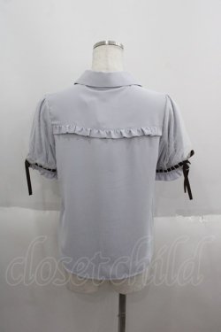 画像2: axes femme POETIQUE / ベルベットリボン半袖ブラウス  サックスＸブラウン I-25-05-19-005-AX-BL-HD-ZI