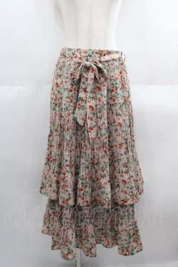 画像1: axes femme / 花柄プリーツティアードスカート  ベージュ I-25-05-19-086-AX-SK-SZ-ZI