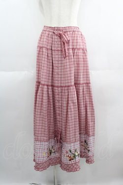 画像1: PINK HOUSE / 野ばらとチェリー刺繍タータンチェックスカート  ピンク I-25-05-19-094-LO-SK-HD-ZI