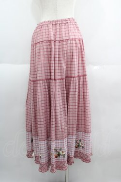 画像2: PINK HOUSE / 野ばらとチェリー刺繍タータンチェックスカート  ピンク I-25-05-19-094-LO-SK-HD-ZI