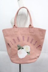 PINK HOUSE / ホワイトローズ刺繍バッグ  ピンク I-25-05-19-105-LO-BG-HD-ZI