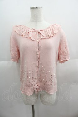 画像1: PINK HOUSE / パール使い透かし柄ニットカーディガン  ピンク I-25-05-19-034-LO-TO-HD-ZI