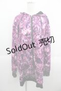 NieR Clothing / シルエットNieRちゃん総柄パーカー  ピンクＸ黒 I-25-05-23-025-PU-BL-HD-ZI