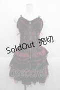 OZZ ANGELO / 薔薇刺繍サイド編み上げコルセットキャミワンピース  黒Ｘ赤 I-25-05-29-097-OO-OP-HD-ZI
