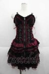 画像1: OZZ ANGELO / 薔薇刺繍サイド編み上げコルセットキャミワンピース  黒Ｘ赤 I-25-05-29-097-OO-OP-HD-ZI (1)