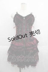 OZZ ANGELO / 薔薇刺繍サイド編み上げコルセットキャミワンピース  黒Ｘ赤 I-25-05-29-097-OO-OP-HD-ZI