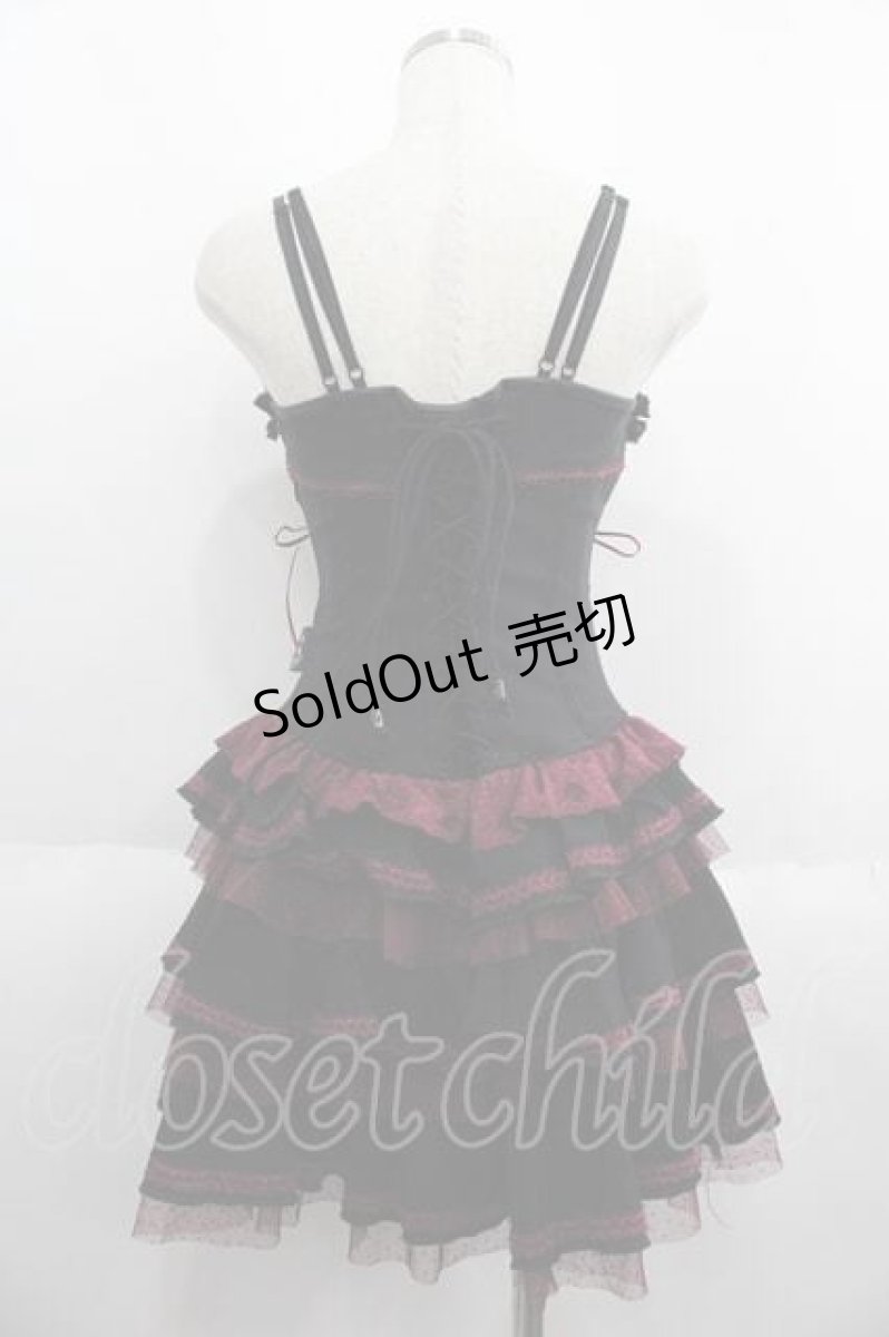 画像2: OZZ ANGELO / 薔薇刺繍サイド編み上げコルセットキャミワンピース  黒Ｘ赤 I-25-05-29-097-OO-OP-HD-ZI (2)