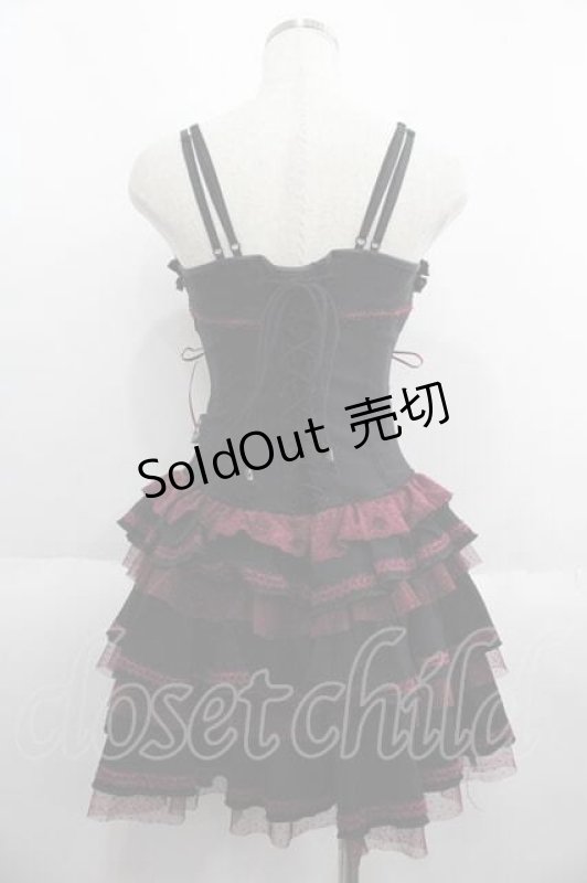 画像2: OZZ ANGELO / 薔薇刺繍サイド編み上げコルセットキャミワンピース  黒Ｘ赤 I-25-05-29-097-OO-OP-HD-ZI (2)