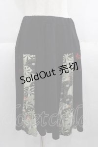 gouk / 桜刺繍和柄切替スカート  ブラック I-25-05-29-101-GO-SK-HD-ZI