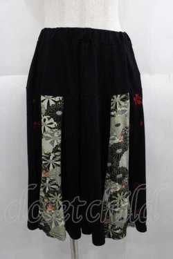 画像1: gouk / 桜刺繍和柄切替スカート  ブラック I-25-05-29-101-GO-SK-HD-ZI
