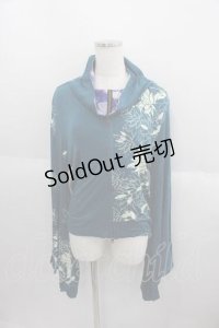 gouk / 花柄ptハイネックジップアップトップス  ブルーグリーン I-25-05-29-031-GO-TO-HD-ZI