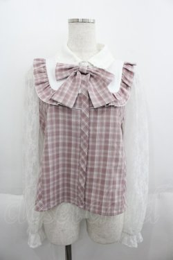 画像1: Princess Melody / チェックリボンレース袖ブラウス  ピンクチェックＸ白 I-25-06-01-001-EL-BL-HD-ZI