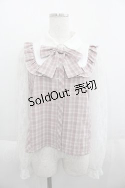 画像1: Princess Melody / チェックリボンレース袖ブラウス  ピンクチェックＸ白 I-25-06-01-001-EL-BL-HD-ZI