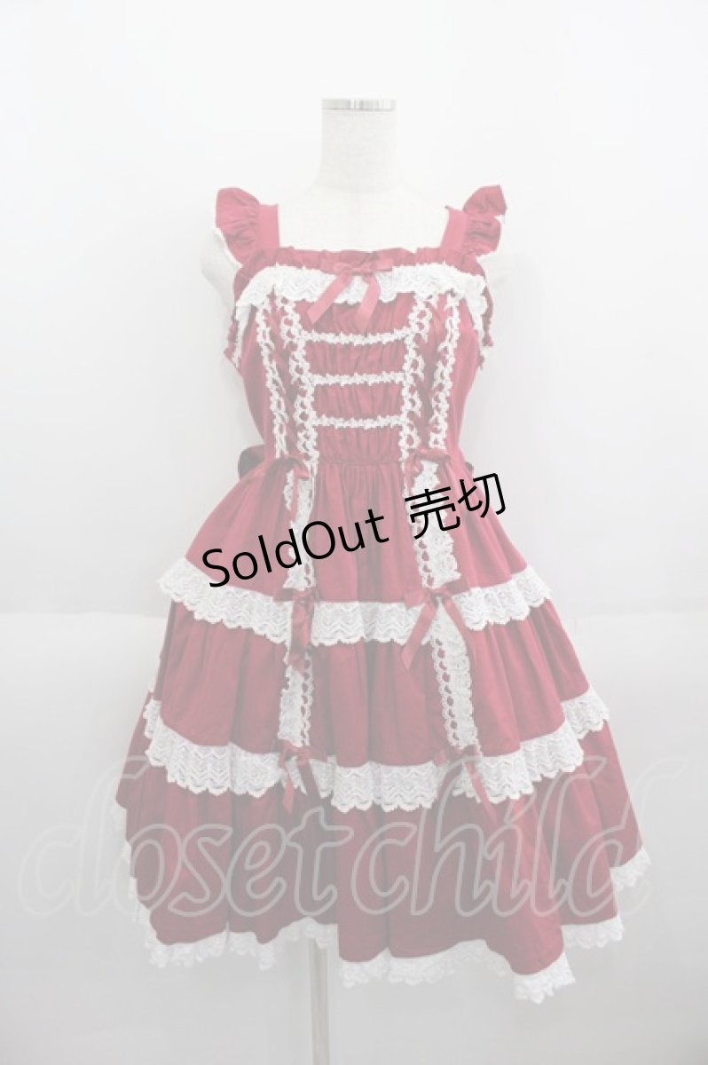 画像1: Angelic Pretty / Romanticティアードジャンパースカート  赤Ｘ白 I-25-06-01-050-AP-OP-HD-ZI (1)