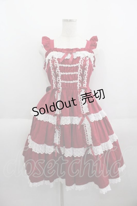 画像1: Angelic Pretty / Romanticティアードジャンパースカート  赤Ｘ白 I-25-06-01-050-AP-OP-HD-ZI (1)