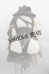 豹了介猫（海外ロリータブランド） / フリンジ袖&クラッシュデザインワンピースセット S ブラウンＸアイボリー I-25-06-01-068-LO-OP-HD-ZI
