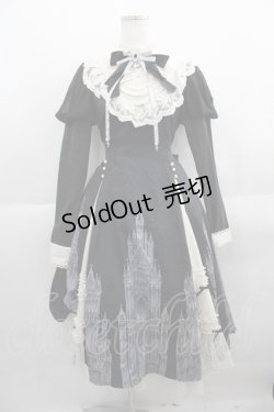 画像1: 未知星辰的来信（海外ロリータブランド） / お城プリントハイネックワンピース S 黒Ｘアイボリー I-25-06-01-070-LO-OP-HD-ZI