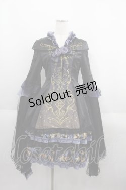画像1: 桜洛芙（海外ロリータブランド） / ラメ袖&フロント刺繍ワンピース S 黒Ｘゴールド I-25-06-01-073-LO-OP-HD-ZI