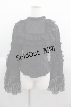 画像1: 夜 少女lolita（海外ロリータブランド） / スクエアレースフリル姫袖ブラウス M 黒 I-25-06-01-008-LO-BL-HD-ZI