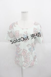 MALKOMALKA / 不思議の国のアリスモチーフTシャツ  ミント I-25-06-01-036-PU-TS-HD-ZI
