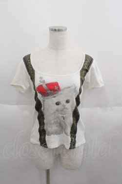 画像1: CHOICE / 王冠猫pt半袖ショート丈Tシャツ M ホワイト I-25-06-01-038-PU-TS-HD-ZI