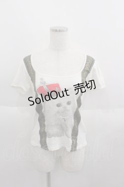 画像1: CHOICE / 王冠猫pt半袖ショート丈Tシャツ M ホワイト I-25-06-01-038-PU-TS-HD-ZI